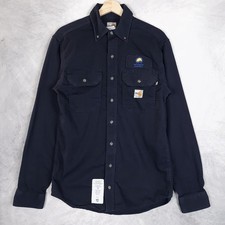 Carhartt FR Shirt Mens Small Navy Flame Resistant Button Up Workwear NFPA 2112