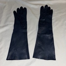 Vintage Long Blue Leather Evening Gloves Size 6.5 Made In Greece