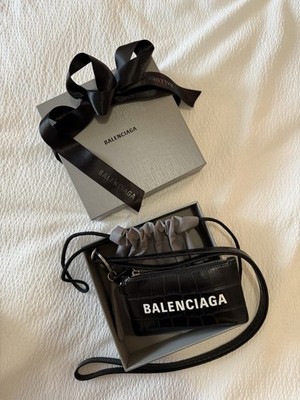 Balenciaga Crocodile Embossed Leather Key Chain Wallet Black Key