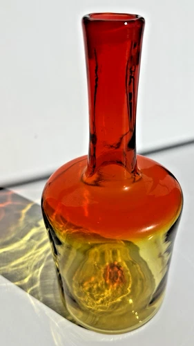 Vintage 1967 BLENKO Art Blown Glass Decanter #6628 Joel Myers TANGERINE Color