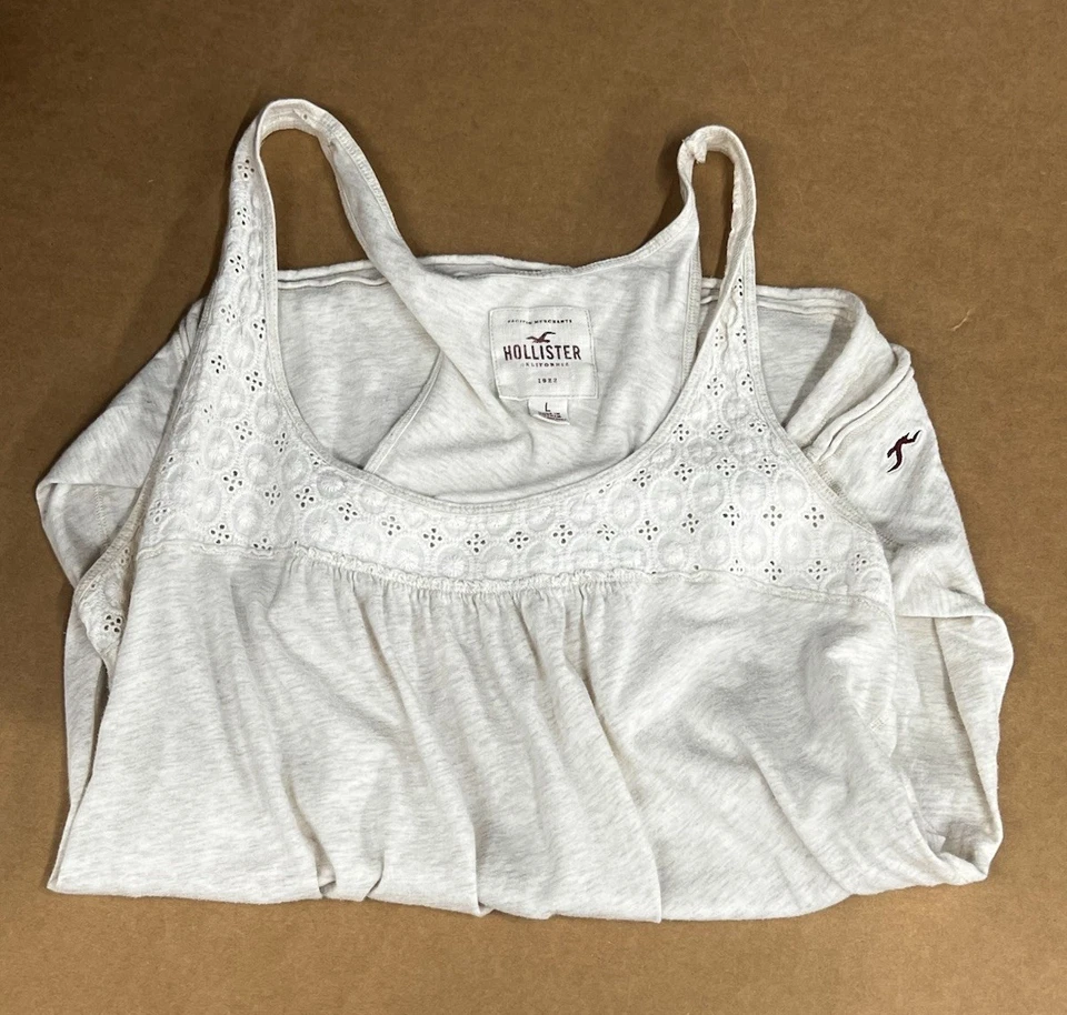复古 Hollister 背心上衣 Racerback 米色 100% 棉娃娃女式 L 码 Y2K — 第 3/4 张图片