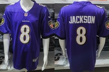 Baltimore Ravens Lamar Jackson 8 NFL purple home away jersey