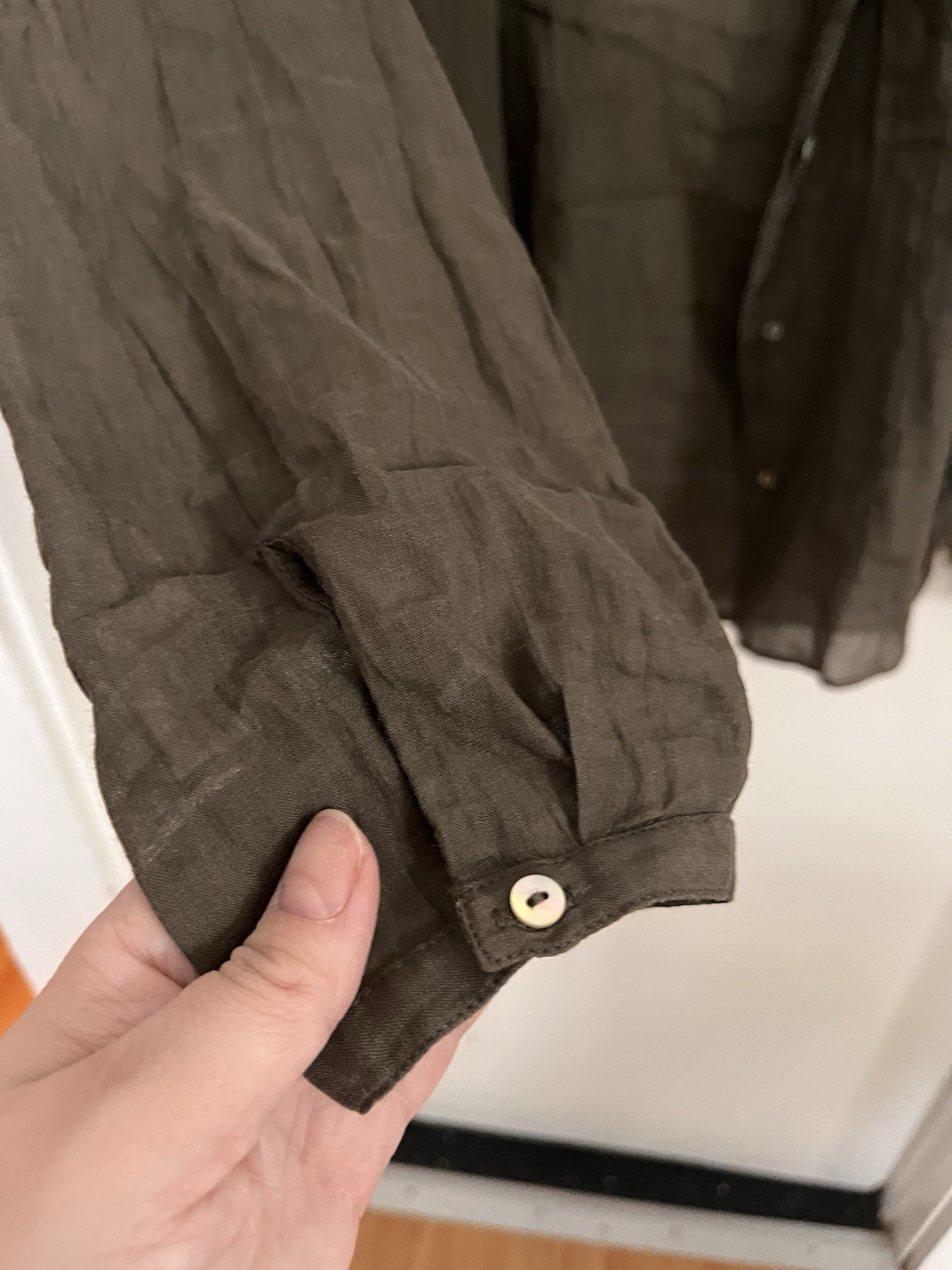 ZARA BASIC Brown Linen Long Sleeve Button-Up Shir… - image 3