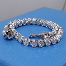 10 ctw Round Cut Real Moissanite Bezel Set Tennis Bracelet 14K White Gold Plated