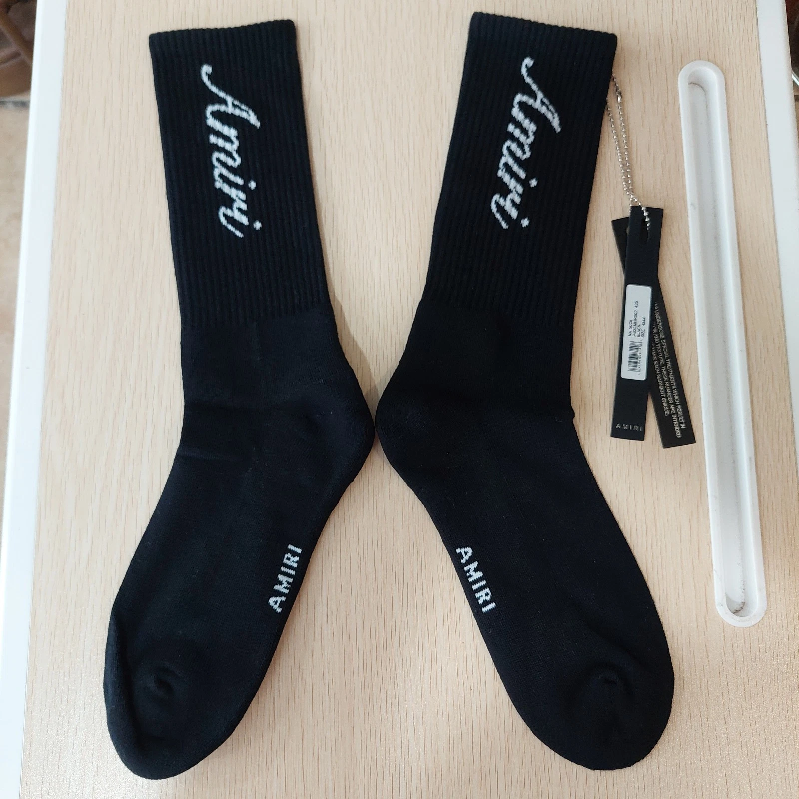 NWT Amiri Black Side LOGO Ribbed Socks Size 43-44 $120