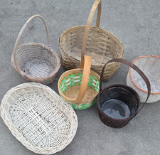 Handmade Woven Wood Wicker Storage Baskets With Handle, Set of 6