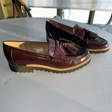 Franco Sarto Shoe L-Carolynn Loafer Women’s 10 Burgundy Patent Lug Sole Slip In