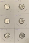 Lot of (6) 1945 S Winged Liberty Mercury Head 90% Silver Dimes Choice AU/BU