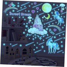 Glow in The Dark Unicorn Castle Wall Decals,Peel and Stick Colorful Unicorn