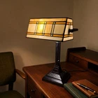 VTG Tiffany Style Stained Glass Bankers Desk Table Lamp Light Art Deco Retro 16”