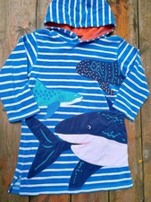Mini Boden Boys Swim Cover Up Blue Stripes Sharks Sz 6-7 Youth Terrycloth