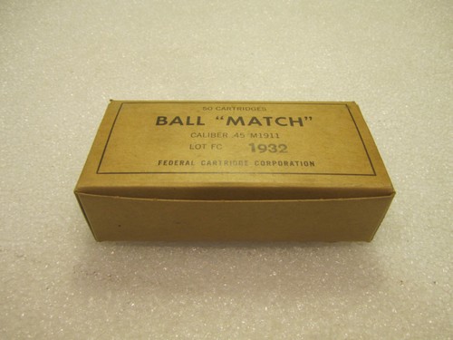 VINTAGE US MILITARY FEDERAL CARTRIDGE CO EMPTY AMMO BOX M1911 45 CAL BALL MATCH