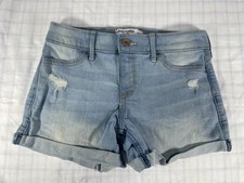 Abercrombie Kids Girls Mid-Rise Midi Shorts - Size 11/12 Distressed Blue