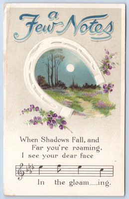  When Shadows Fall  Music Notes Full Moon Horseshoe c1911 Portland Postcard