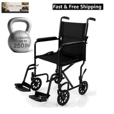 Vive Lightweight Transport Wheelchair for Seniors - Portable, Folding, 19'' S...