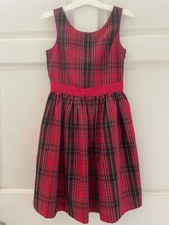 NWOT Chaps Red Plaid Holiday Dress Girl SZ 14 Tafetta Side Zip Knee Fit & Flair