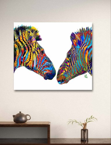 Ziggy y Zag las cebras 🦓 Arte de pared con lienzo de animales multicolor - Imagen 4 de 5