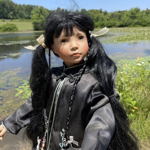 Vintage 31" Tall Asian Geisha Brocade Black Outfit Porcelain Doll Reborn ❤️sj4j2 - Picture 3 of 22