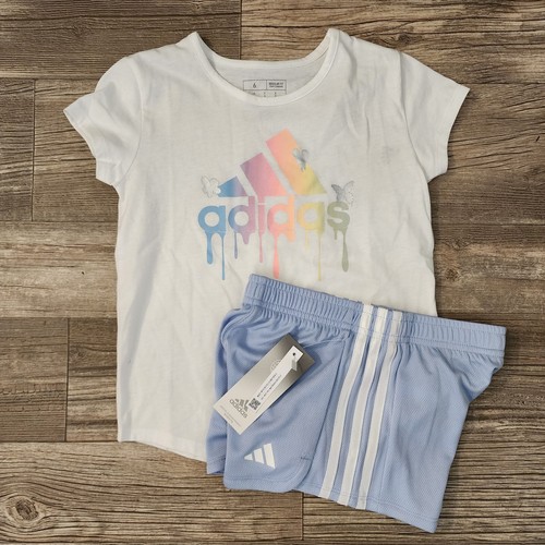 Adidas Sportswear Short Sleeve Tee & Shorts 2 Piece Outfit Set Girls Size 6 NWT