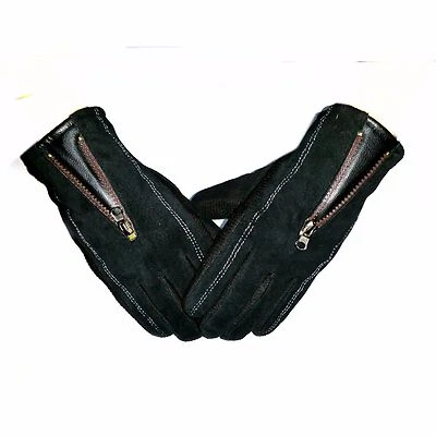 Gants En Cuir Pour Homme Coupe-vent En Daim Noir Hiver XXL - Photo 1/4
