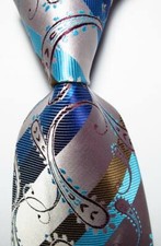 New Classic Paisley Striped Gray Blue JACQUARD WOVEN Silk Men's Tie Necktie