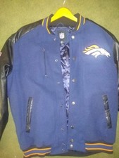 Denver Broncos Poly- Wool Jacket With Quilted Knit Jersey Lining. Varsity Jacket