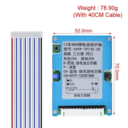 BMS 13S 48V 20A Li-ion Battery Protection Board Common Port with Balance - Picture 6 of 8