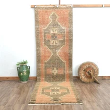 3x11 ft Red Vintage Runner, Turkish Runner, Handwoven, Bohemian Wool Runner