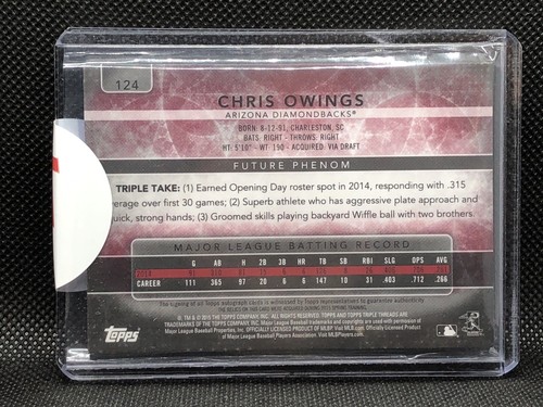 2015 Triple Threads #1/1 CHRIS OWINGS 1/1 Patch Auto Bat Auto Platinum Whale - Picture 2 of 2