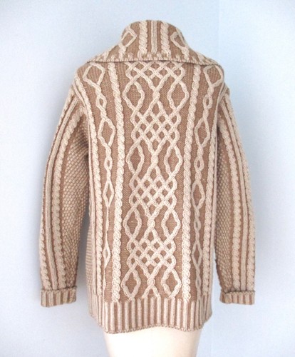 Aran Crafts Irland beige hellbraun gestreift Merino Cardigan Fischerpullover Taschen M - Bild 5 von 8