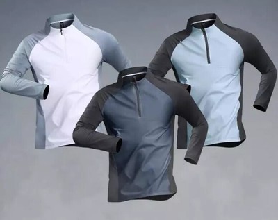 Men's 1/4 Zip Training Shirts Hiking Casual Working Rip-Stop Paintball T-Shirts`