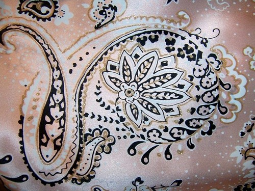 4panels 33" x 44" ITALIAN SILK CHARMEUSE GLITTERED PINK WHT BLACK PAISLEY PRINT - Photo 7 sur 12