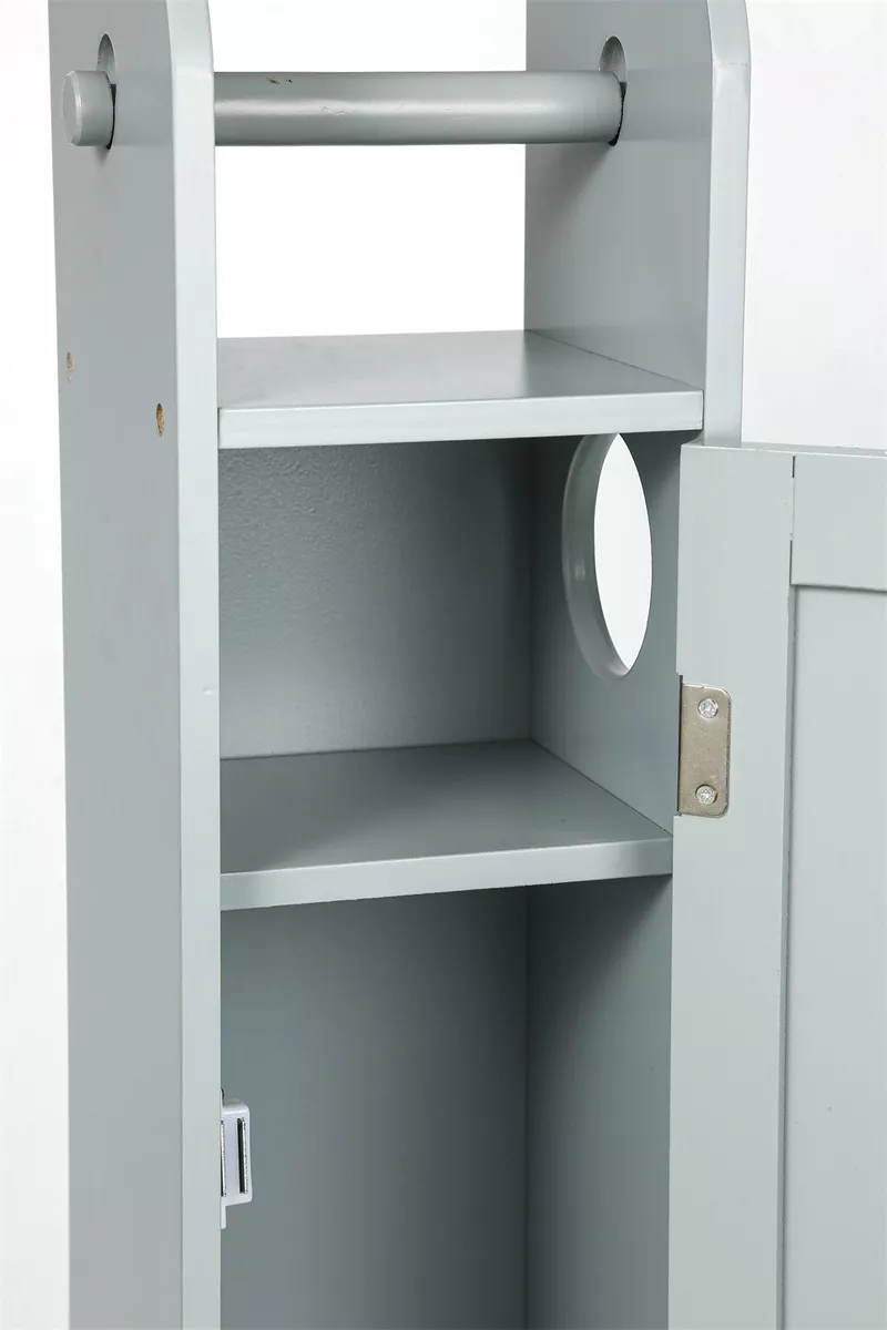 White Grey Wood Free Standing Toilet Paper Roll Holder Bathroom Storage Cabinet