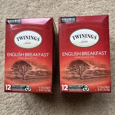 2 NEW Boxes Twinings English Breakfast Tea 12 Count K-Cups (24 Total) - Exp 7/26
