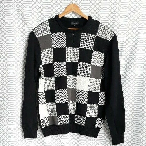 Geoffrey Beene Men's 100% Cotton Knit Sweater Pullover Size LT Black White Grey  - Image 4 of 4