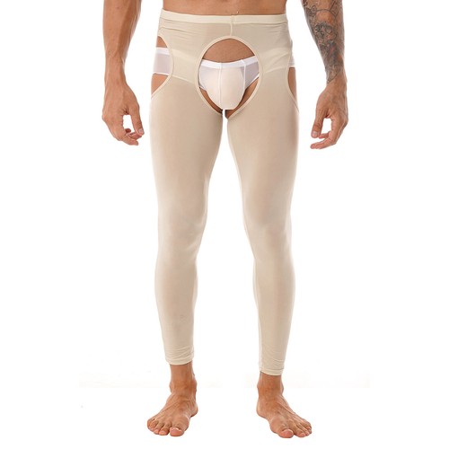 Men's High Waist Hollow Out Open Crotch Leggings Compression Lingerie Long AU - Picture 75 of 240