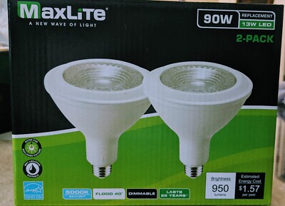 2 Pack MaxLite 13W LED Dimmable 90W Replacement 5000K Flood Light INDOOR OUTDOOR