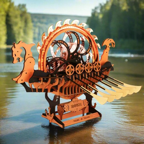 3D Wooden Puzzle for Adults Viking Dragon Ship Model Kits with LED Lights - Picture 4 of 8