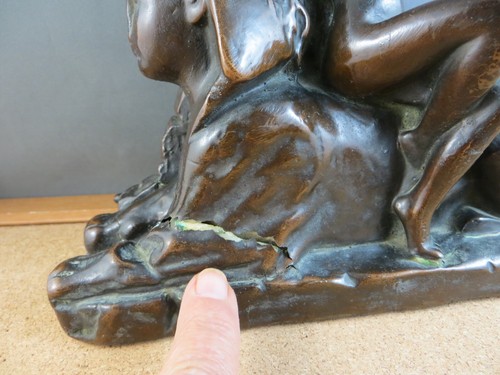 Pair of 1920's Marion Egyptian Revival Sphinx Pyramid Nude Woman Bronze Bookends - Picture 11 of 24