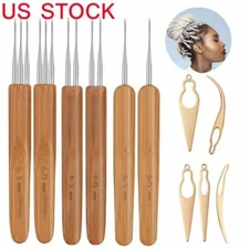 11Pcs Bamboo Handle Crochet Dreadlock Hook Needle Tool Braiding Hair Making Tool