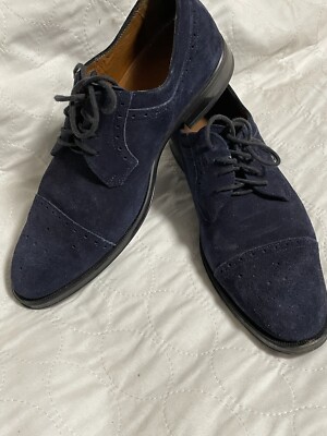 Aquatalia Mens Wingtip Oxford Navy Suede Leather Shoes 7.5  display picture 2