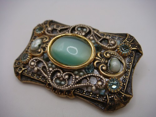 VINTAGE SIGNED MICHAL GOLAN SILVER GOLD FILIGREE PENDANT BROOCH OVAL ESTATE - Bild 11 von 13