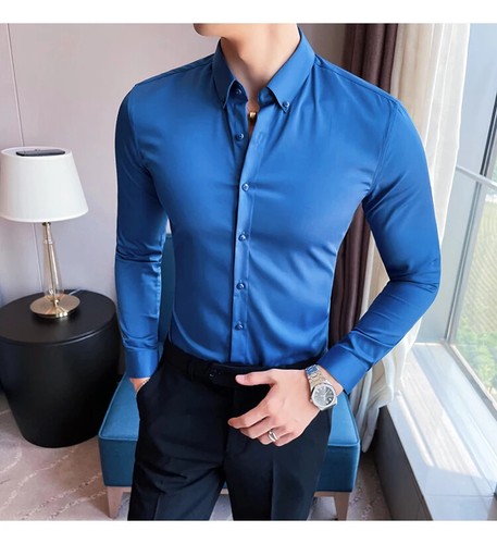 Nueva Camisa Ajustada Para Hombres Ropa De Vestir Manga Larga A Rayas Elegante - Imagen 19 de 33