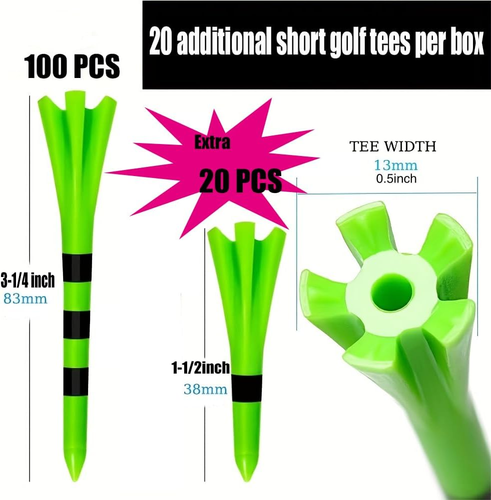SWINGTEK Confezione 120 T-shirt da golf in plastica,Contengono 100 pezzi 3-1/4 pollici infrangibili lunghe - Foto 2 di 12