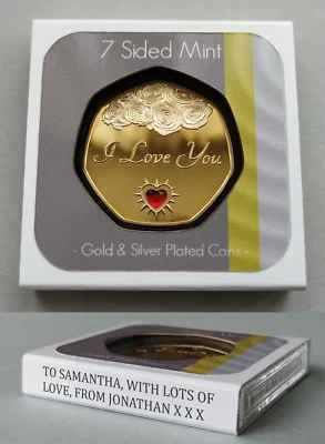 7 SIDED MINT "I Love You" Gift ( With PERSONALISED Box ) Gold Plated Valentines Present