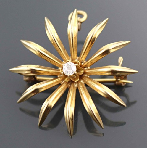 Victorian 14k Yellow Gold and Mine Cut Diamond Pendant Brooch - Picture 3 of 5