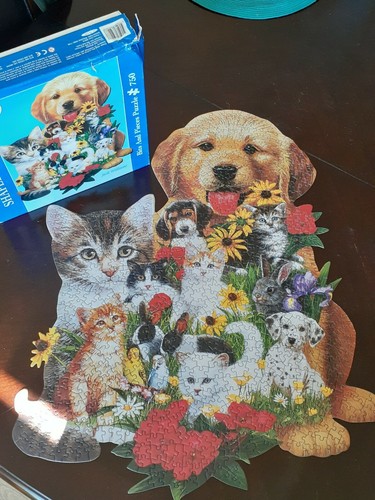 750 Piece SHAPED Jigsaw Puzzle Kittens Puppies Rabbits Bunnies Birds COMPLETE!!