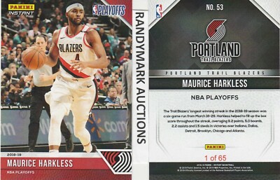 Maurice Harkless TRAIL BLAZZERS PANINI INSTANT 2018-19 NBA PLAYOFFS #53 x/65 SP
