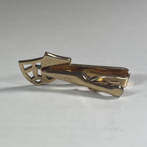 Vintage Swank Tie Clip Clasp Theatre Masquerade Gold Diamond Eyes - Picture 4 of 6