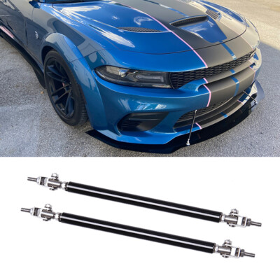 Front Bumper Lip Splitter Spoiler+ Strut Rods For Dodge Charger RT SRT SXT BLACK